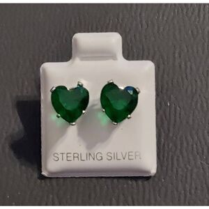 Gorgeous 2 Carat Heart Cut Lab Created Emerald Stud Earrings~.925 SS